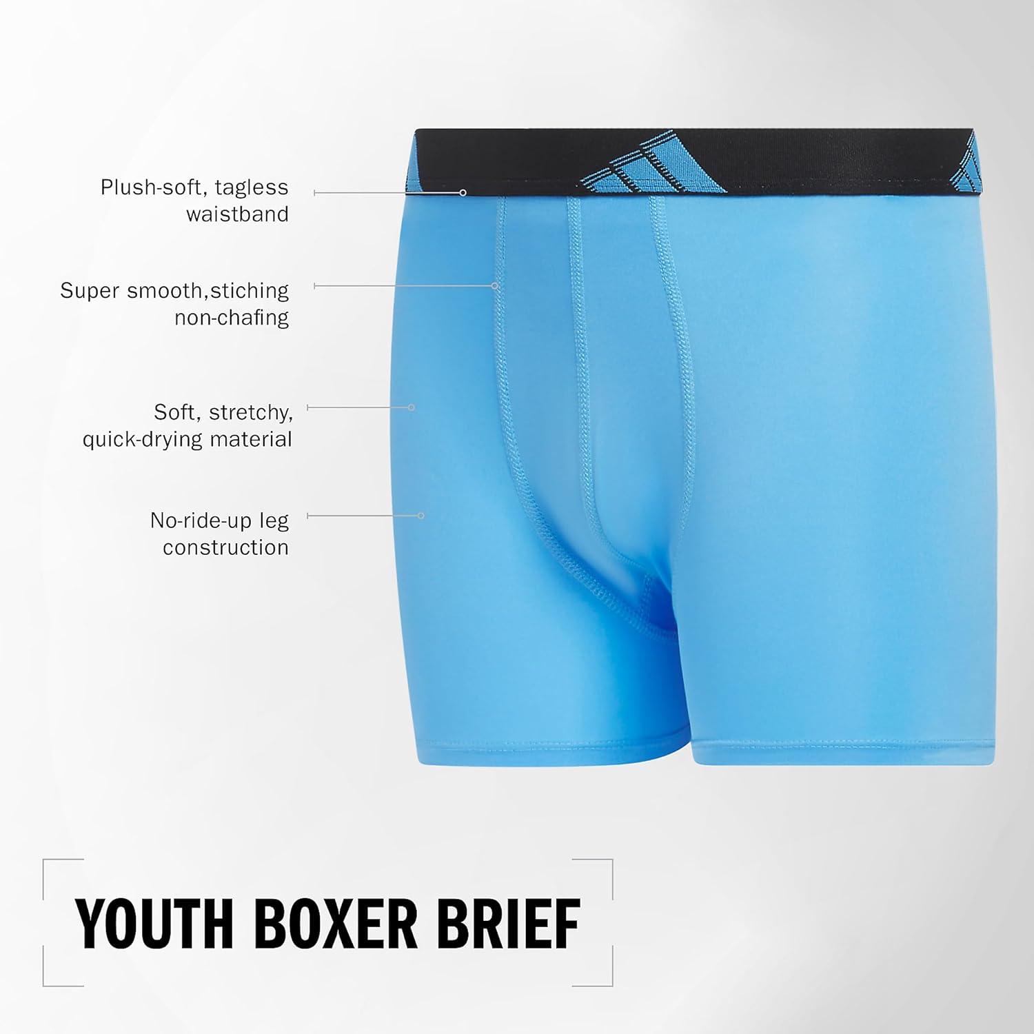 imageadidas Boys Performance Boxer Briefs Underwear for Kids 4PackSemi Lucid BlueLegend Ink BlueGreyMicrofiberGraphic