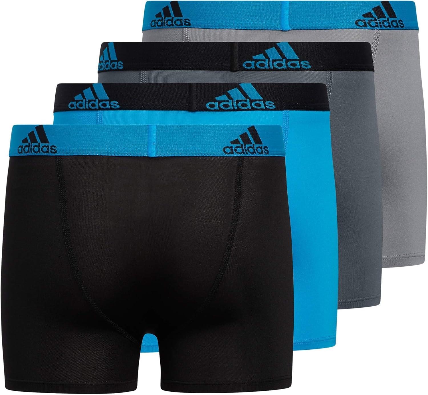 imageadidas Boys Performance Boxer Briefs Underwear for Kids 4PackSolar BlueBlackGreyPerformance