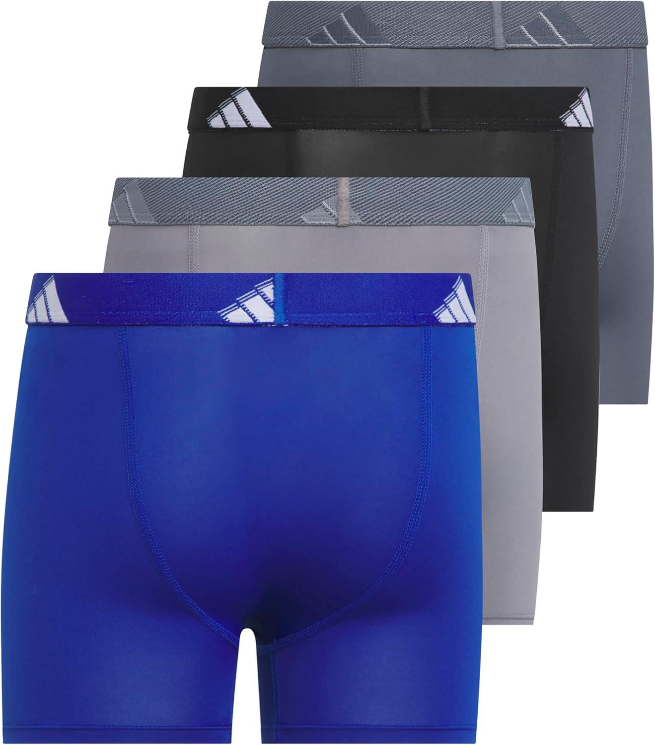 imageadidas Boys Performance Boxer Briefs Underwear for Kids 4PackTeam Royal BlueGreyBlackMicrofiber