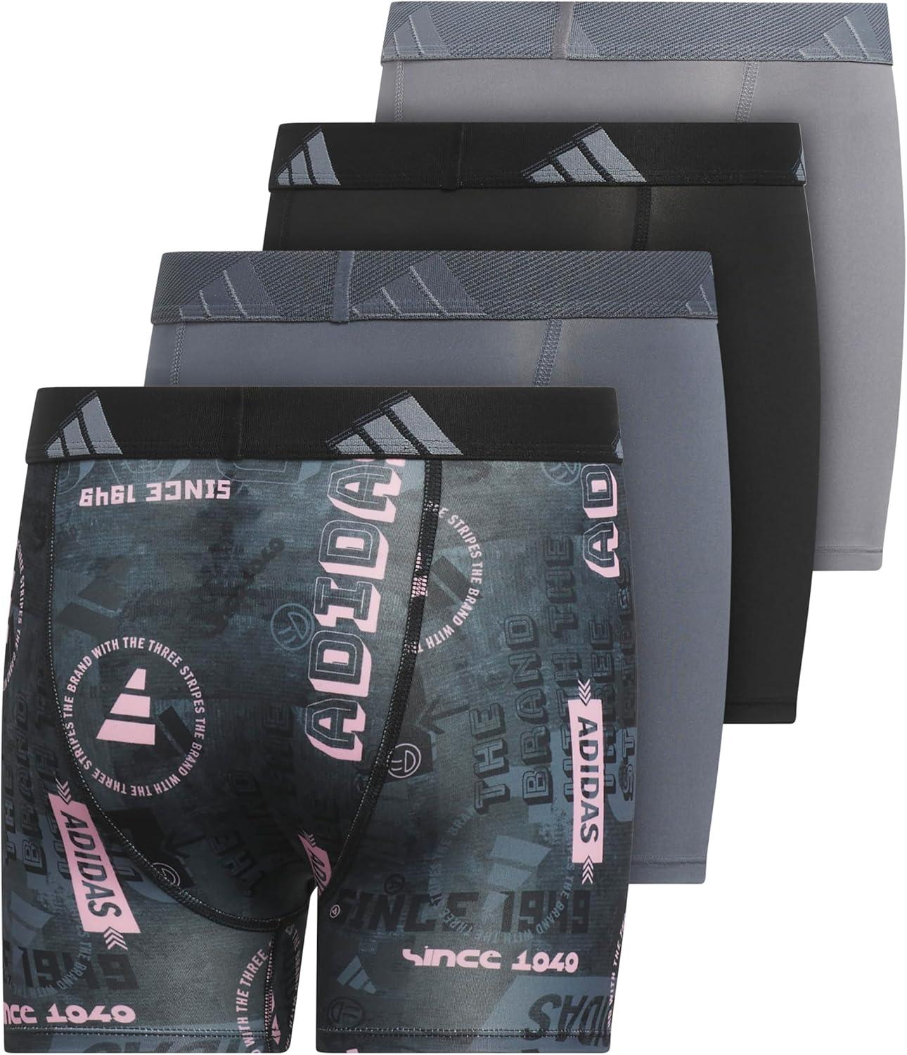 imageadidas Boys Performance Boxer Briefs Underwear for Kids 4PackUpscaled Mix Blacktrue PinkOnix GreyBlackMicrofiberGraphic