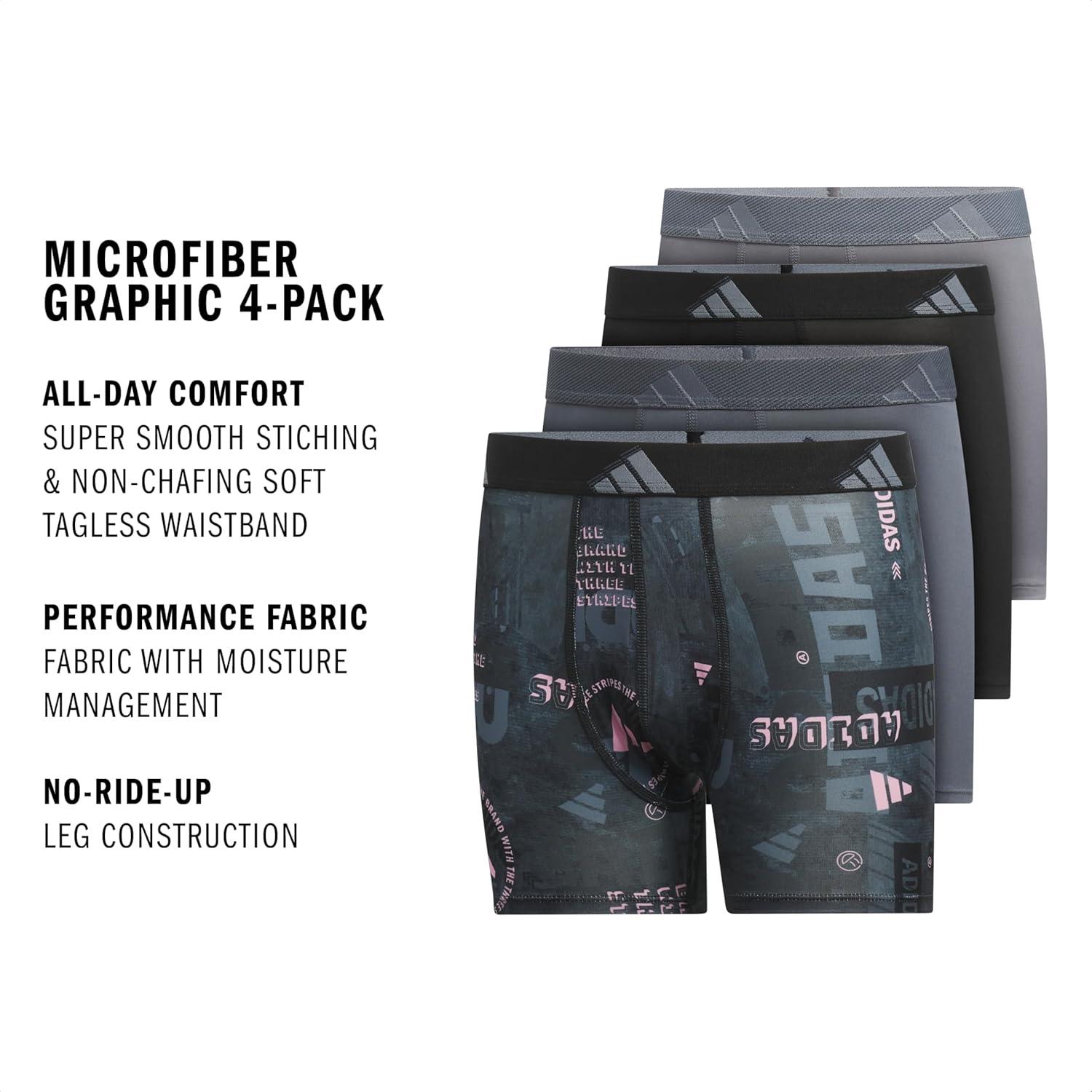 imageadidas Boys Performance Boxer Briefs Underwear for Kids 4PackUpscaled Mix Blacktrue PinkOnix GreyBlackMicrofiberGraphic