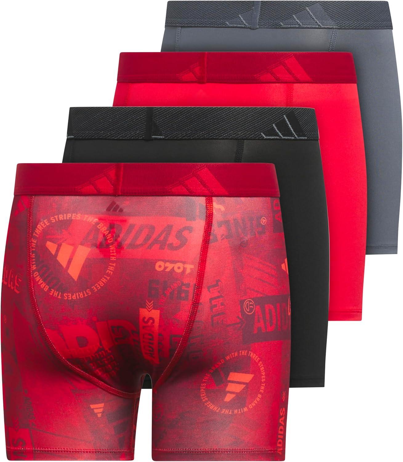 imageadidas Boys Performance Boxer Briefs Underwear for Kids 4PackUpscaled Mix Pure Rubybright RedBlackPure Ruby RedMicrofiberGraphic