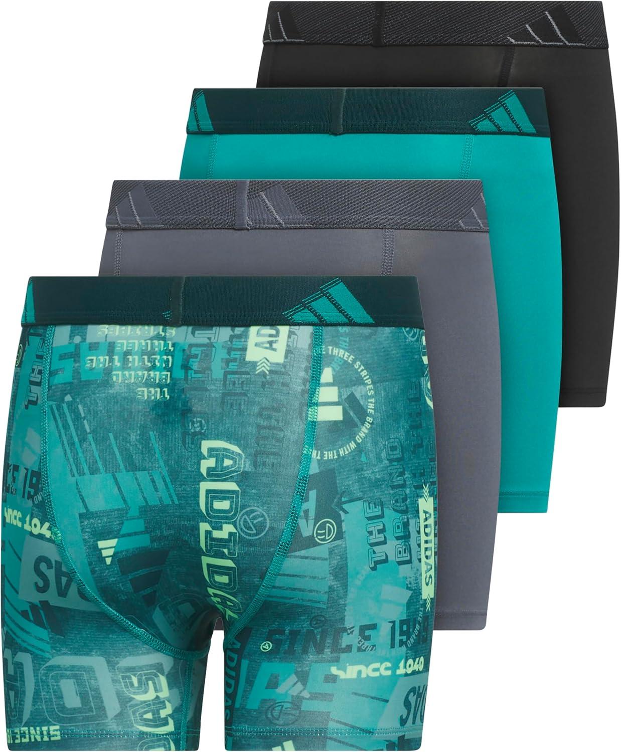 imageadidas Boys Performance Boxer Briefs Underwear for Kids 4PackUpscaled Mix Pure Teallime BurstOnix GreyPure Teal GreenMicrofiberGraphic