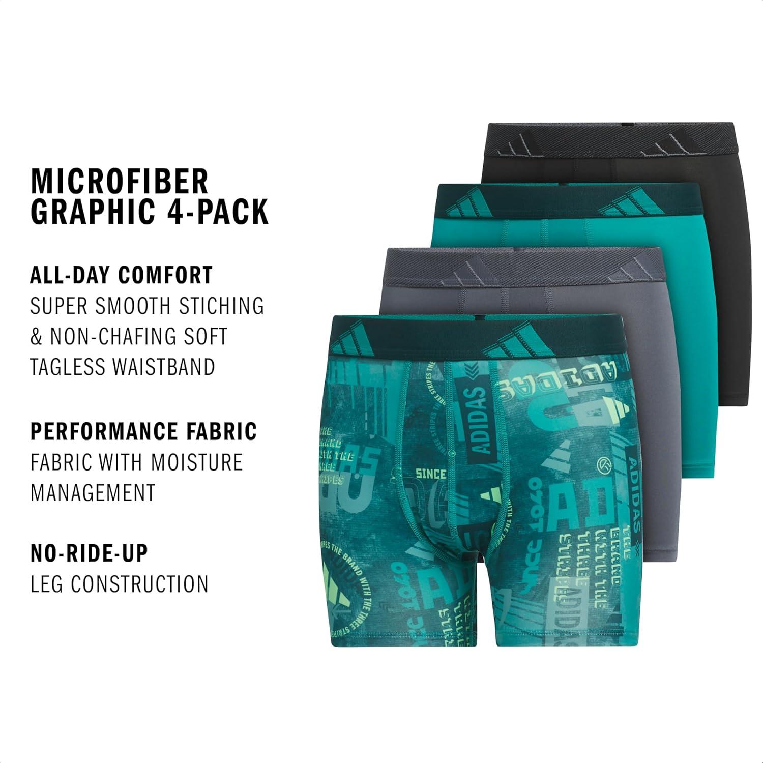 imageadidas Boys Performance Boxer Briefs Underwear for Kids 4PackUpscaled Mix Pure Teallime BurstOnix GreyPure Teal GreenMicrofiberGraphic
