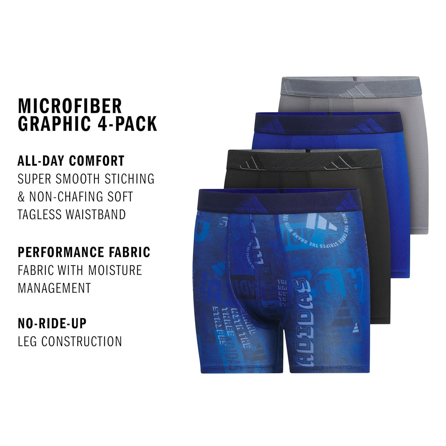 imageadidas Boys Performance Boxer Briefs Underwear for Kids 4PackUpscaled Mix Team Royal Blueblue FusionBlackTeam Royal BlueMicrofiberGraphic