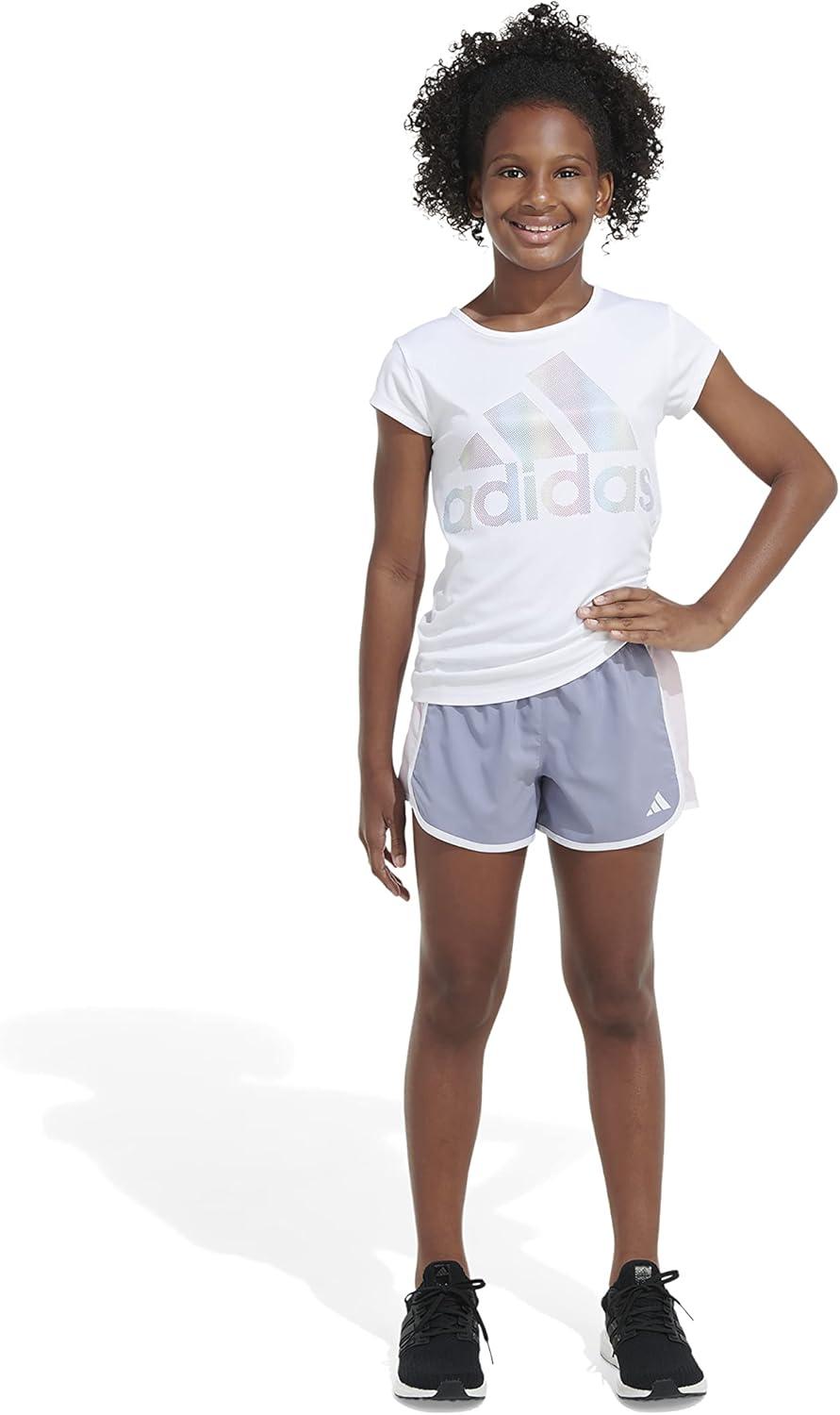 imageadidas Girls Elastic Waistband Retro Woven Gym ShortsSilver Violet