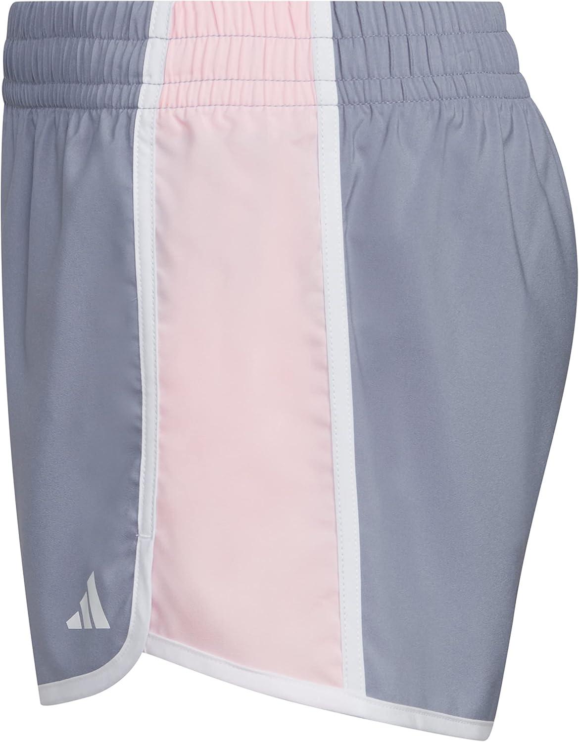 imageadidas Girls Elastic Waistband Retro Woven Gym ShortsSilver Violet