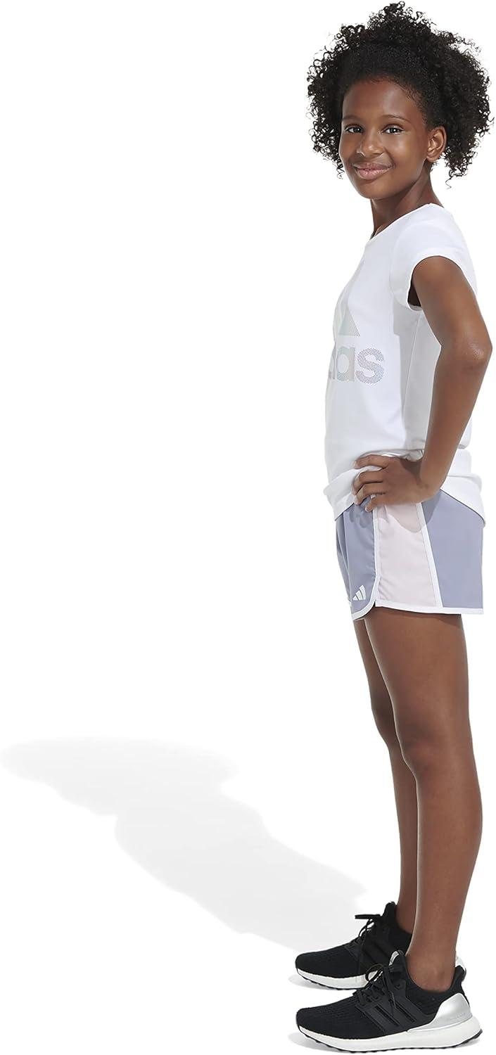 imageadidas Girls Elastic Waistband Retro Woven Gym ShortsSilver Violet