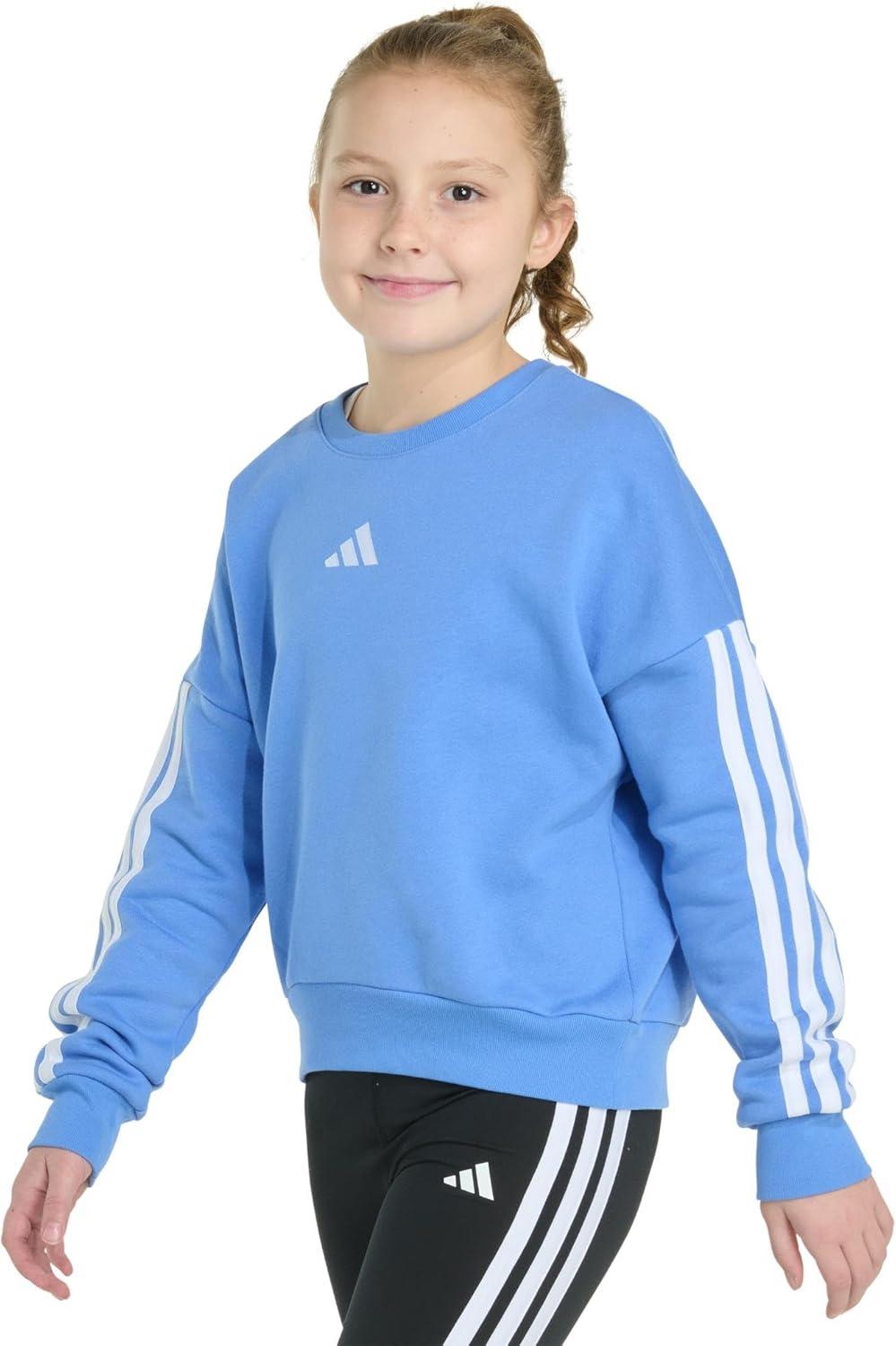 imageadidas Girls Fleece 3Stripe Crewneck SweatshirtBlue Fusion