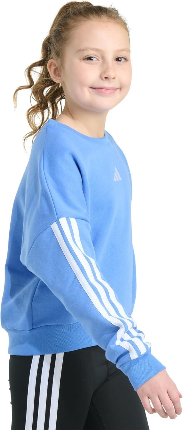 imageadidas Girls Fleece 3Stripe Crewneck SweatshirtBlue Fusion