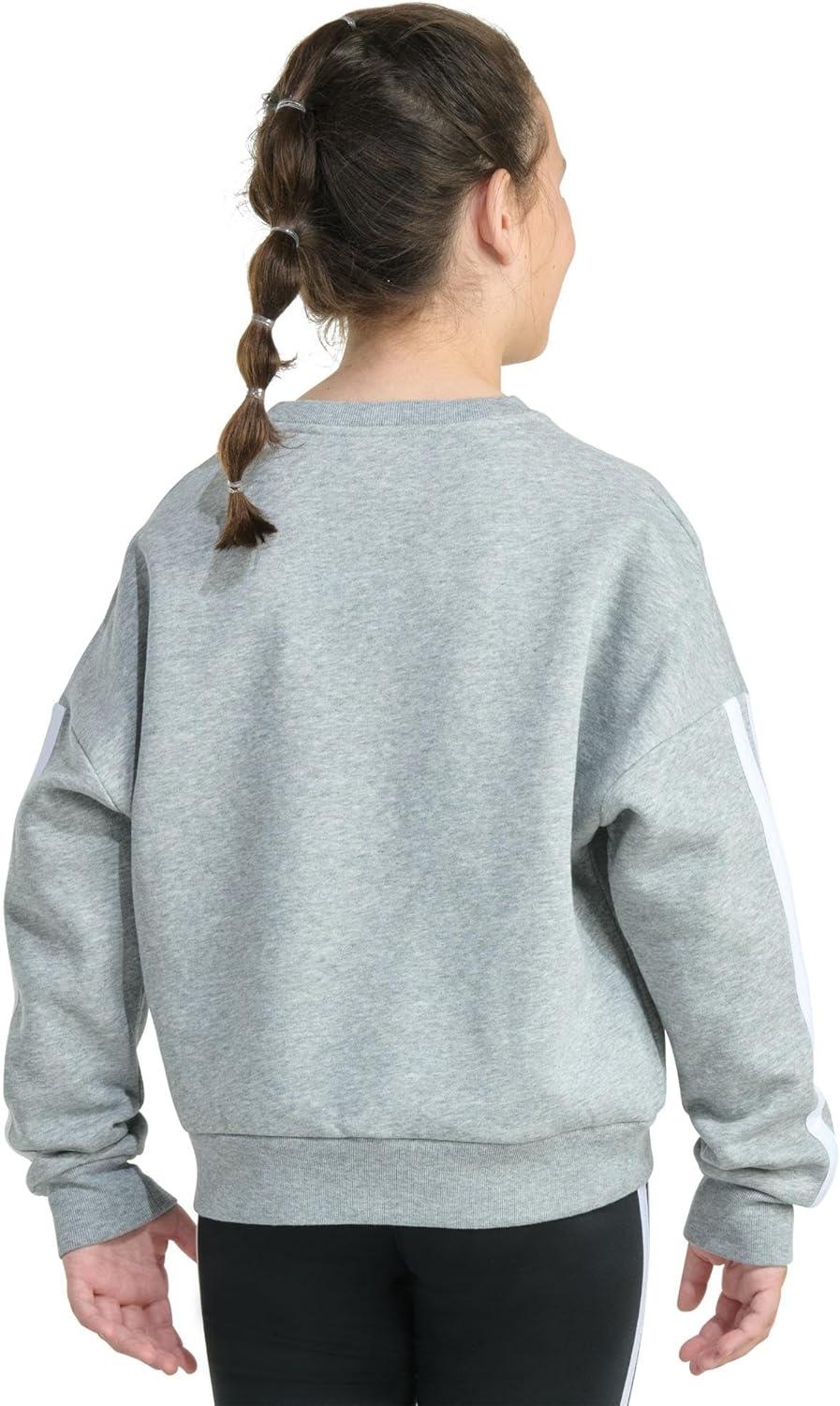 imageadidas Girls Fleece 3Stripe Crewneck SweatshirtMedium Grey Heather