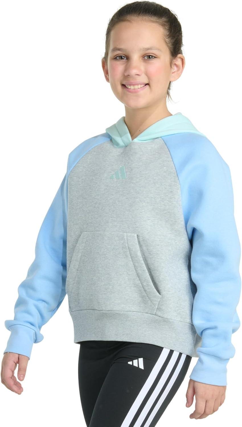imageadidas Girls Fleece Colorblock Hooded SweatshirtMedium Grey Heather