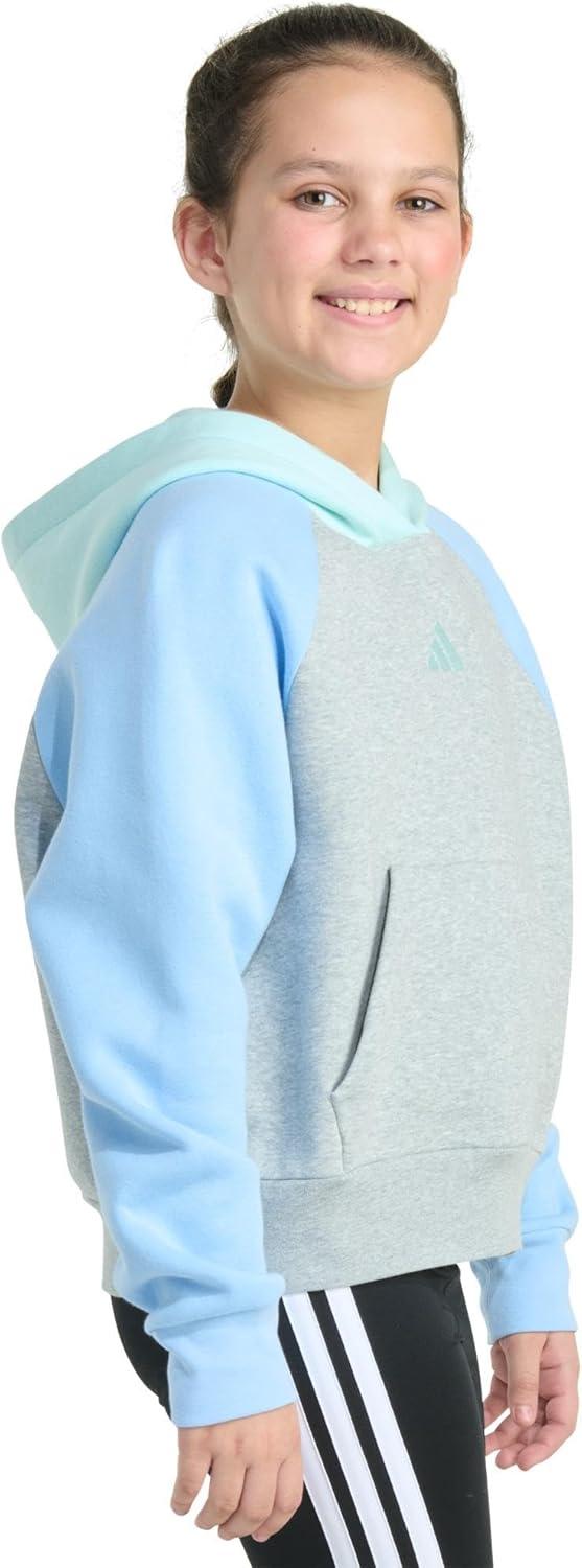 imageadidas Girls Fleece Colorblock Hooded SweatshirtMedium Grey Heather