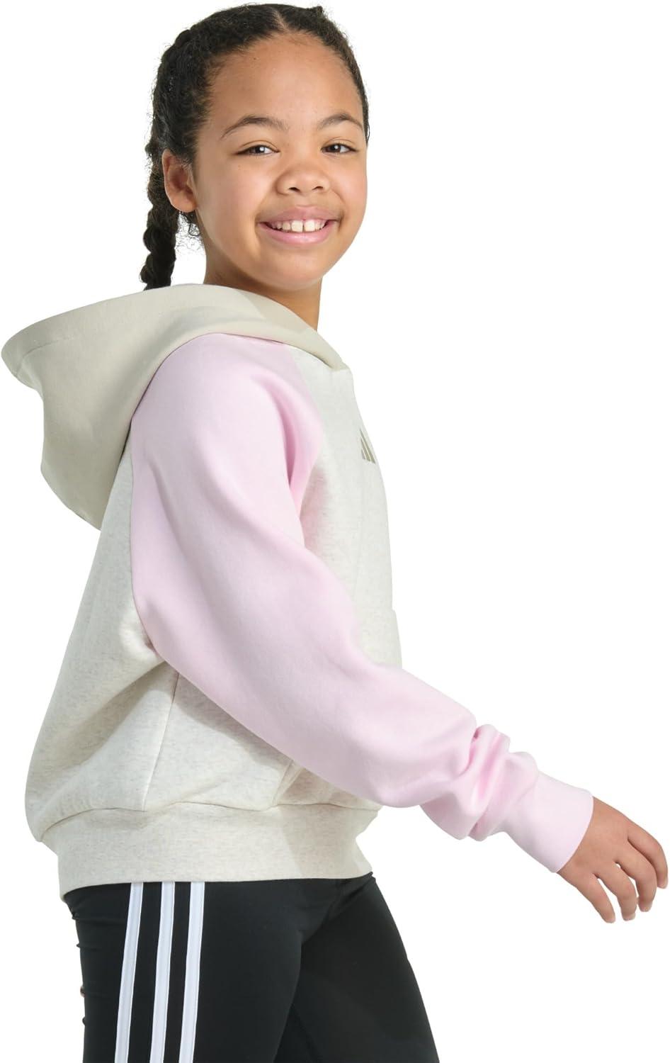 imageadidas Girls Fleece Colorblock Hooded SweatshirtOatmeal Heather