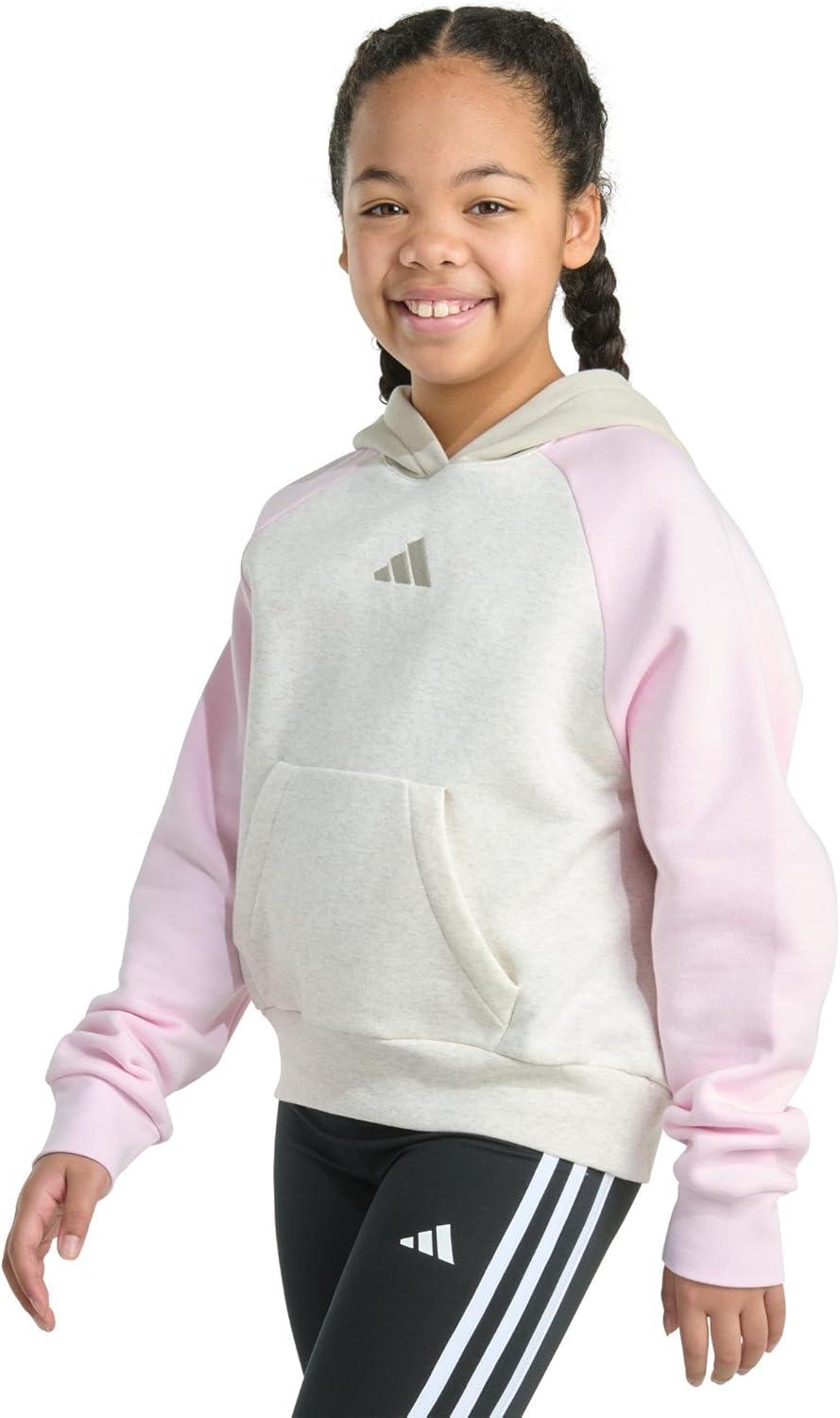 imageadidas Girls Fleece Colorblock Hooded SweatshirtOatmeal Heather