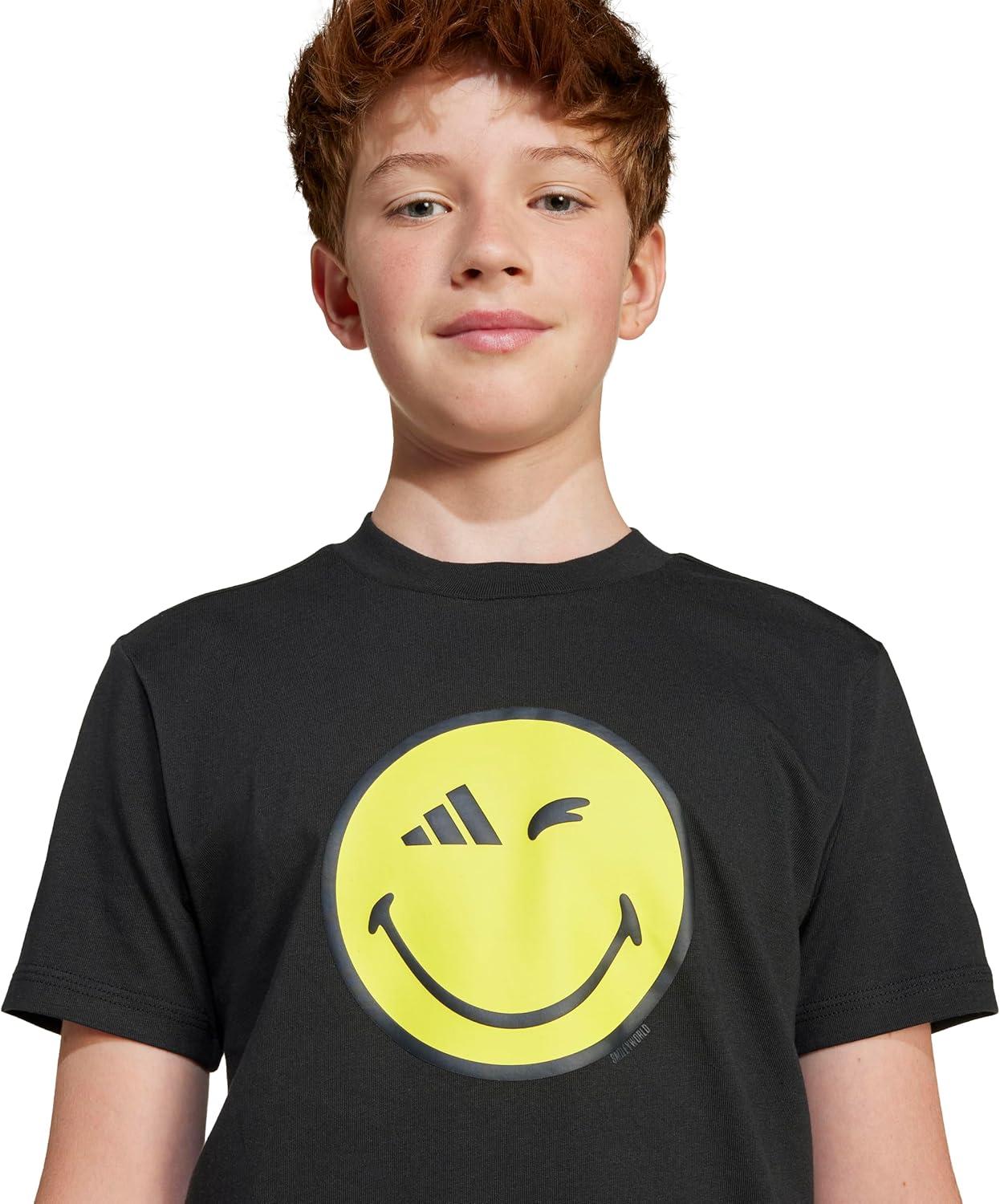 imageadidas Kids Smiley World Graphics TShirtBlackBright YellowCarbonWhite