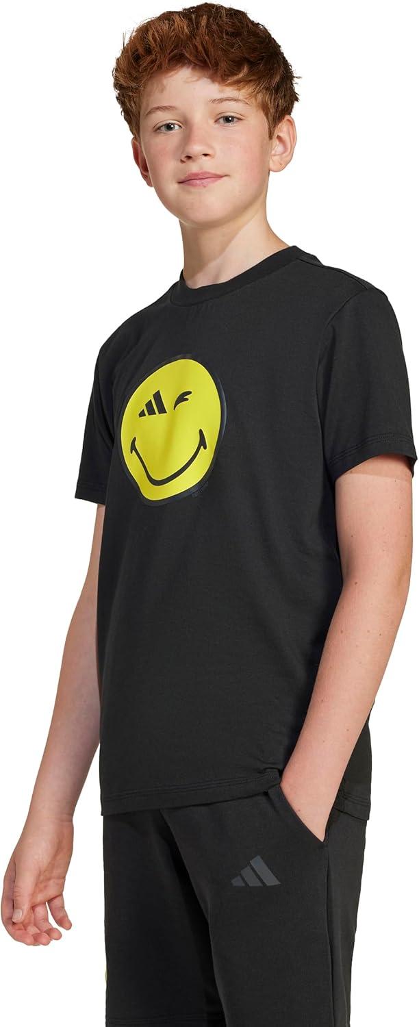 imageadidas Kids Smiley World Graphics TShirtBlackBright YellowCarbonWhite