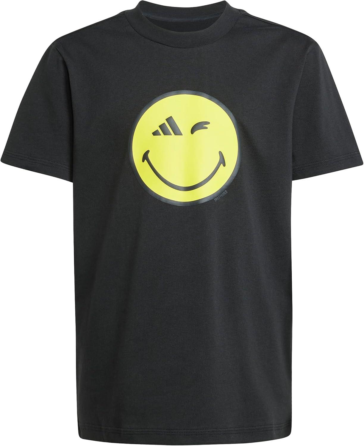 imageadidas Kids Smiley World Graphics TShirtBlackBright YellowCarbonWhite