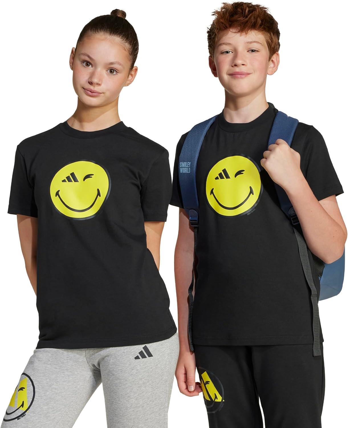 imageadidas Kids Smiley World Graphics TShirtBlackBright YellowCarbonWhite