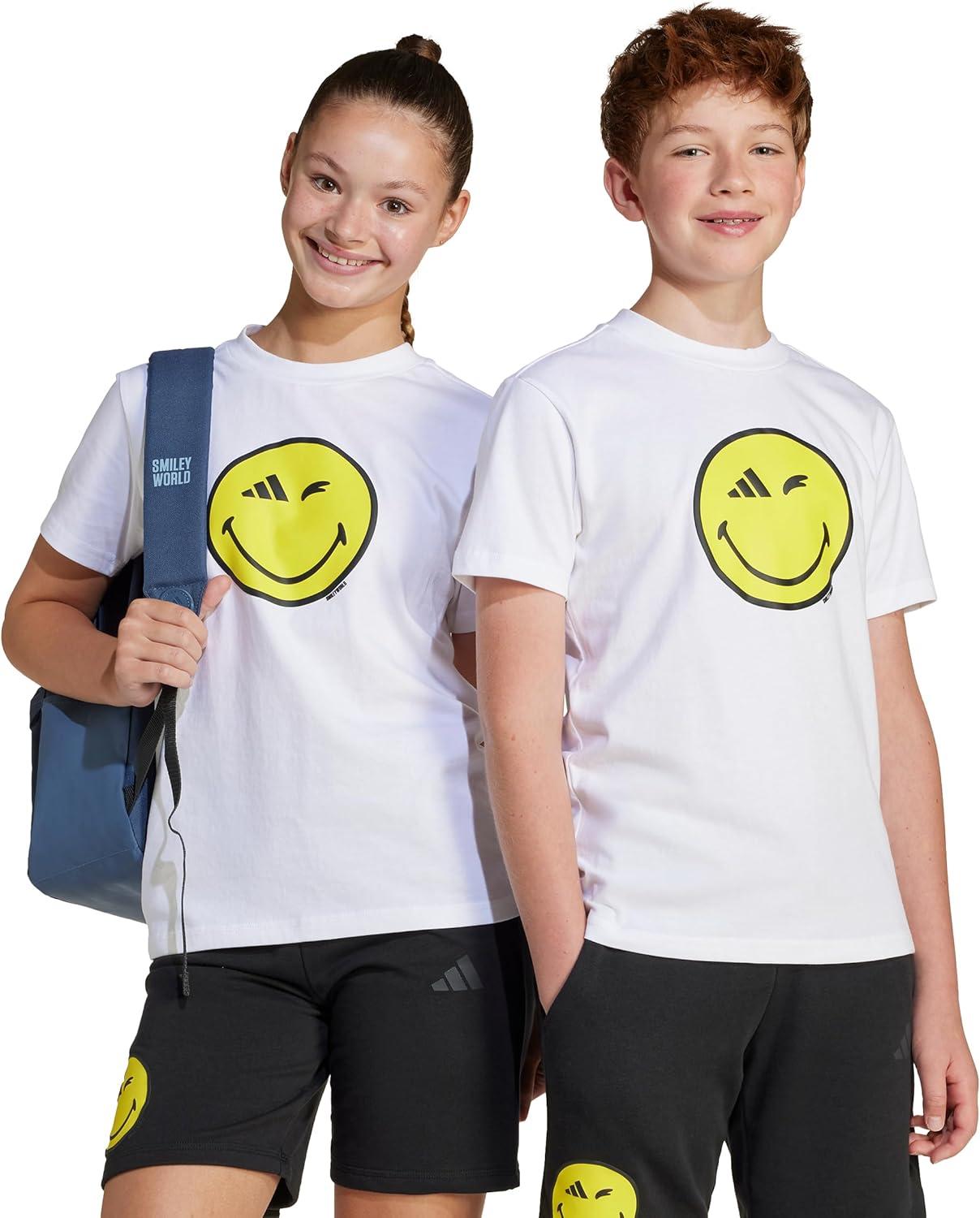 imageadidas Kids Smiley World Graphics TShirtWhiteCarbonBright YellowBlack