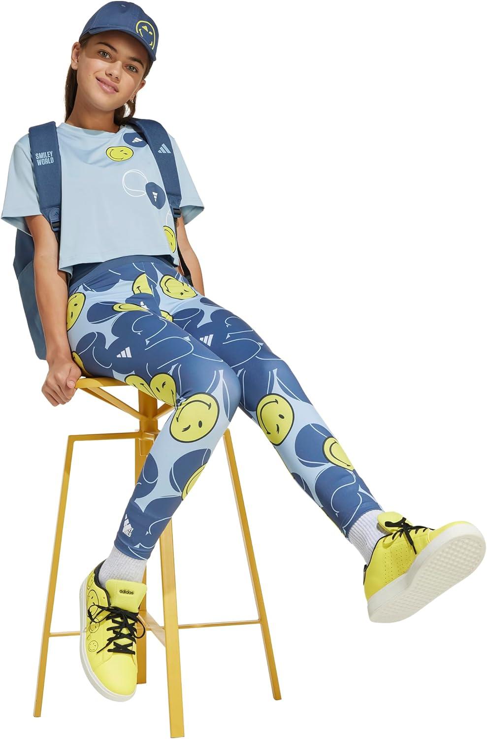 imageadidas Kids Smiley World TShirtWonder BluePreloved InkBright YellowWhite
