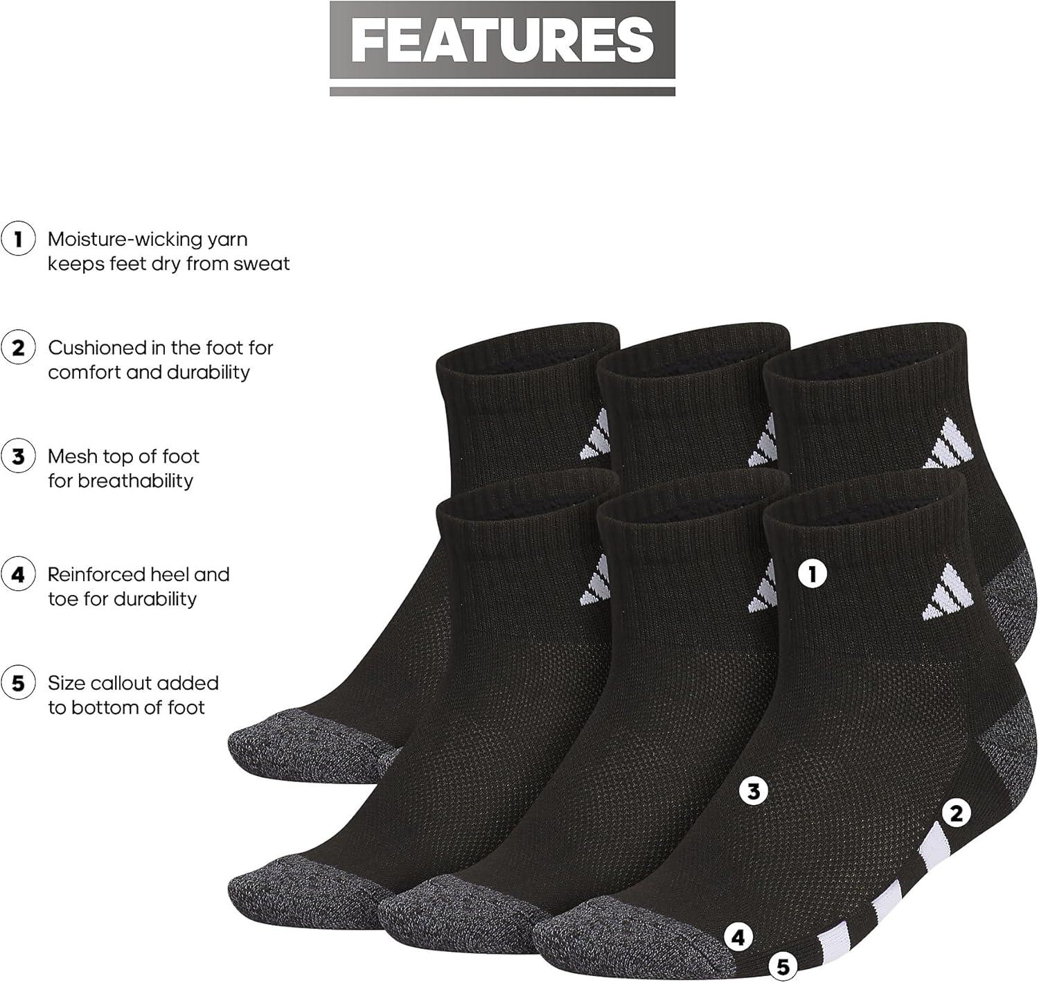 imageadidas Unisex Kids Quarter Ankle Socks for Boys and Girls Youth 6Pack Athletic Cushioned and ComfortableBlackOnix GreyWhite