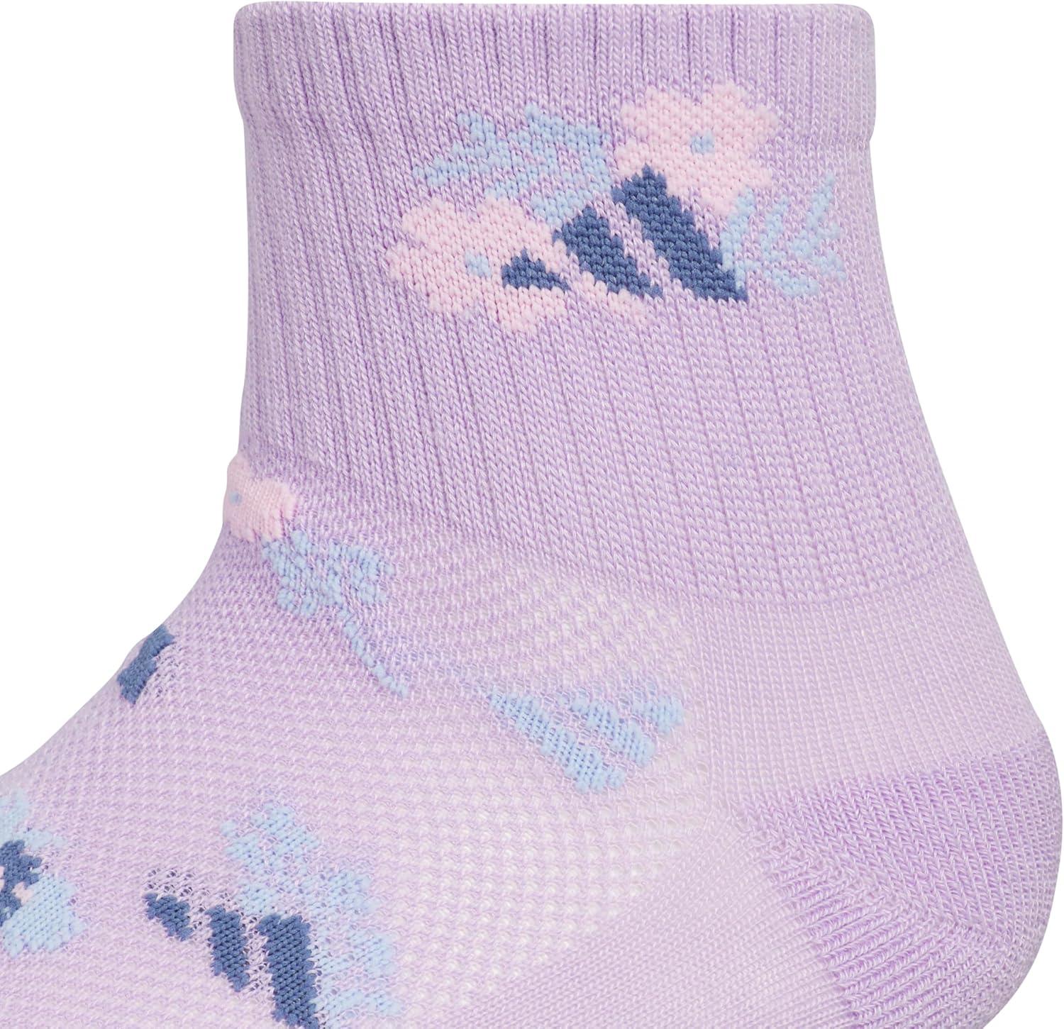 imageadidas Unisex Kids Quarter Ankle Socks for Boys and Girls Youth 6Pack Athletic Cushioned and ComfortablePowder Plum PurpleGlow BlueClear PinkGirls