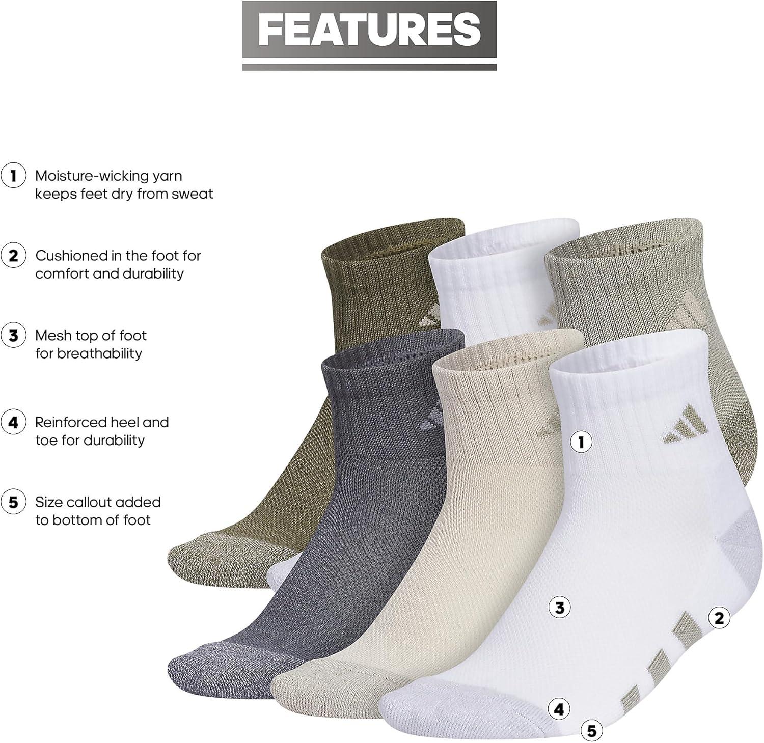 imageadidas Unisex Kids Quarter Ankle Socks for Boys and Girls Youth 6Pack Athletic Cushioned and ComfortableSilver Pebble GreyPutty GreyWhite