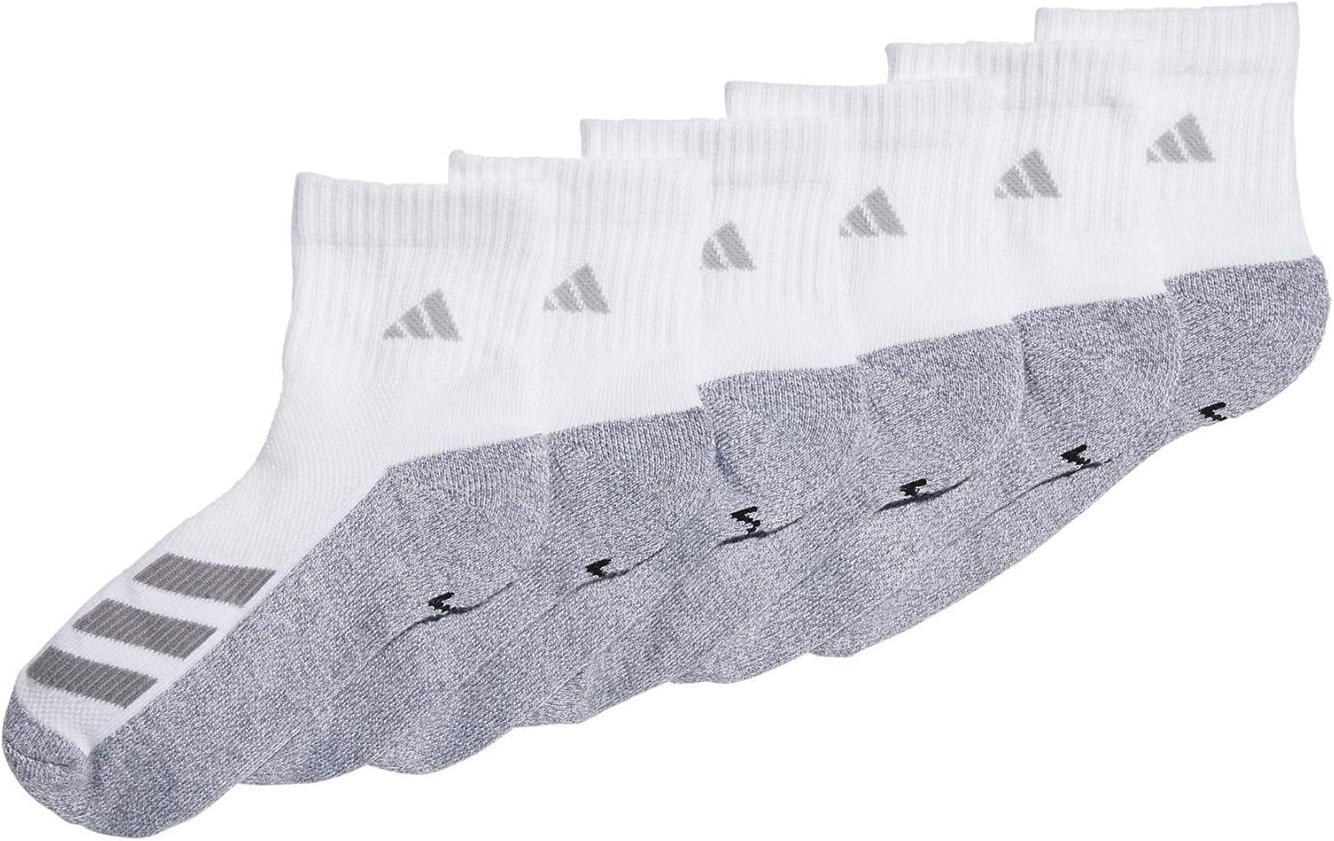 imageadidas Unisex Kids Quarter Ankle Socks for Boys and Girls Youth 6Pack Athletic Cushioned and ComfortableWhiteGreyLight Onix GreyStripe