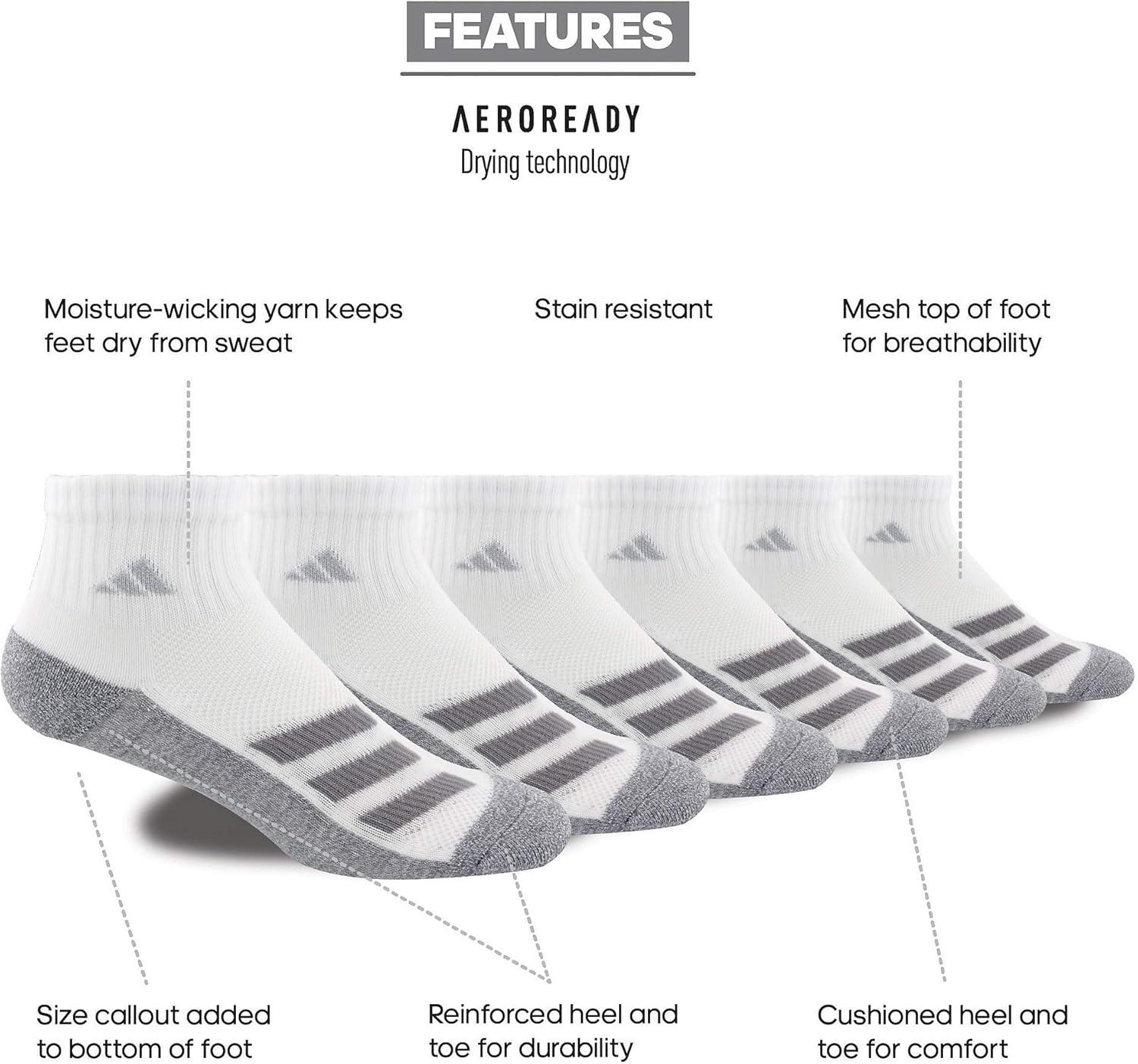 imageadidas Unisex Kids Quarter Ankle Socks for Boys and Girls Youth 6Pack Athletic Cushioned and ComfortableWhiteGreyLight Onix GreyStripe