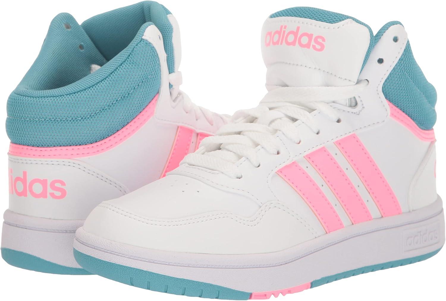 imageadidas UnisexChild Hoops Mid Basketball ShoeWhiteBeam PinkPreloved Blue