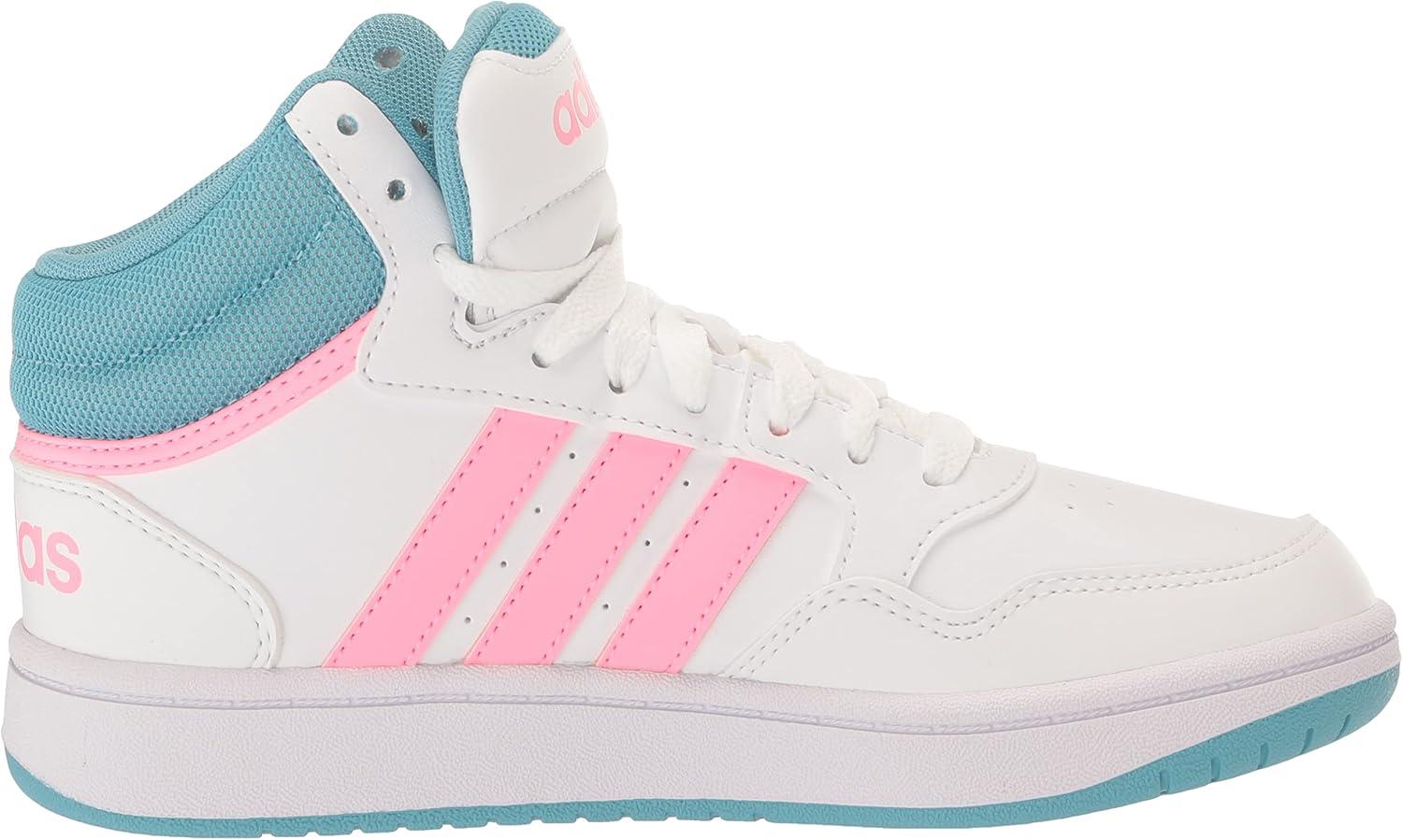 imageadidas UnisexChild Hoops Mid Basketball ShoeWhiteBeam PinkPreloved Blue