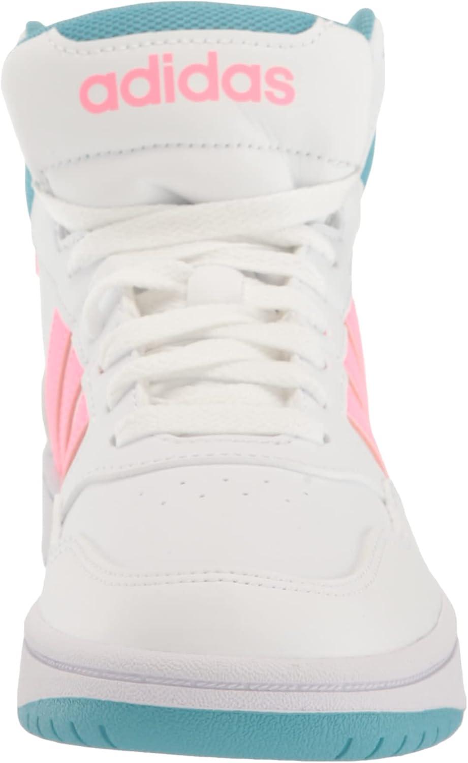 imageadidas UnisexChild Hoops Mid Basketball ShoeWhiteBeam PinkPreloved Blue
