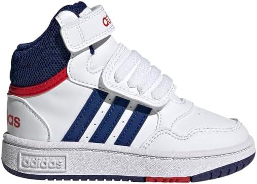 imageadidas UnisexChild Hoops Mid Basketball ShoeWhiteVictory BlueBetter Scarlet