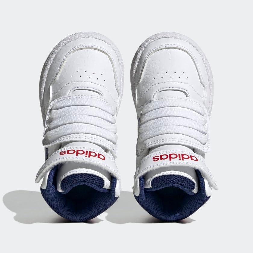 imageadidas UnisexChild Hoops Mid Basketball ShoeWhiteVictory BlueBetter Scarlet