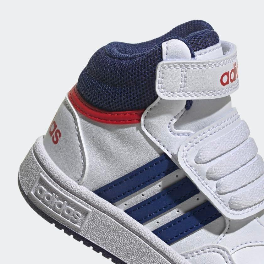 imageadidas UnisexChild Hoops Mid Basketball ShoeWhiteVictory BlueBetter Scarlet