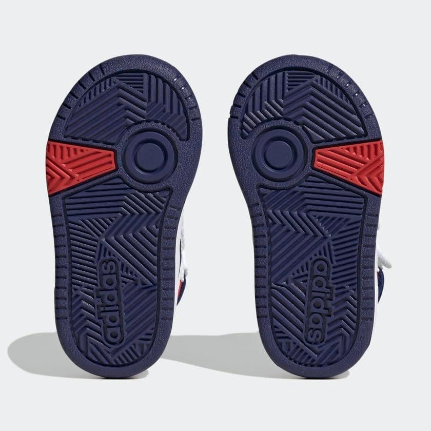 imageadidas UnisexChild Hoops Mid Basketball ShoeWhiteVictory BlueBetter Scarlet