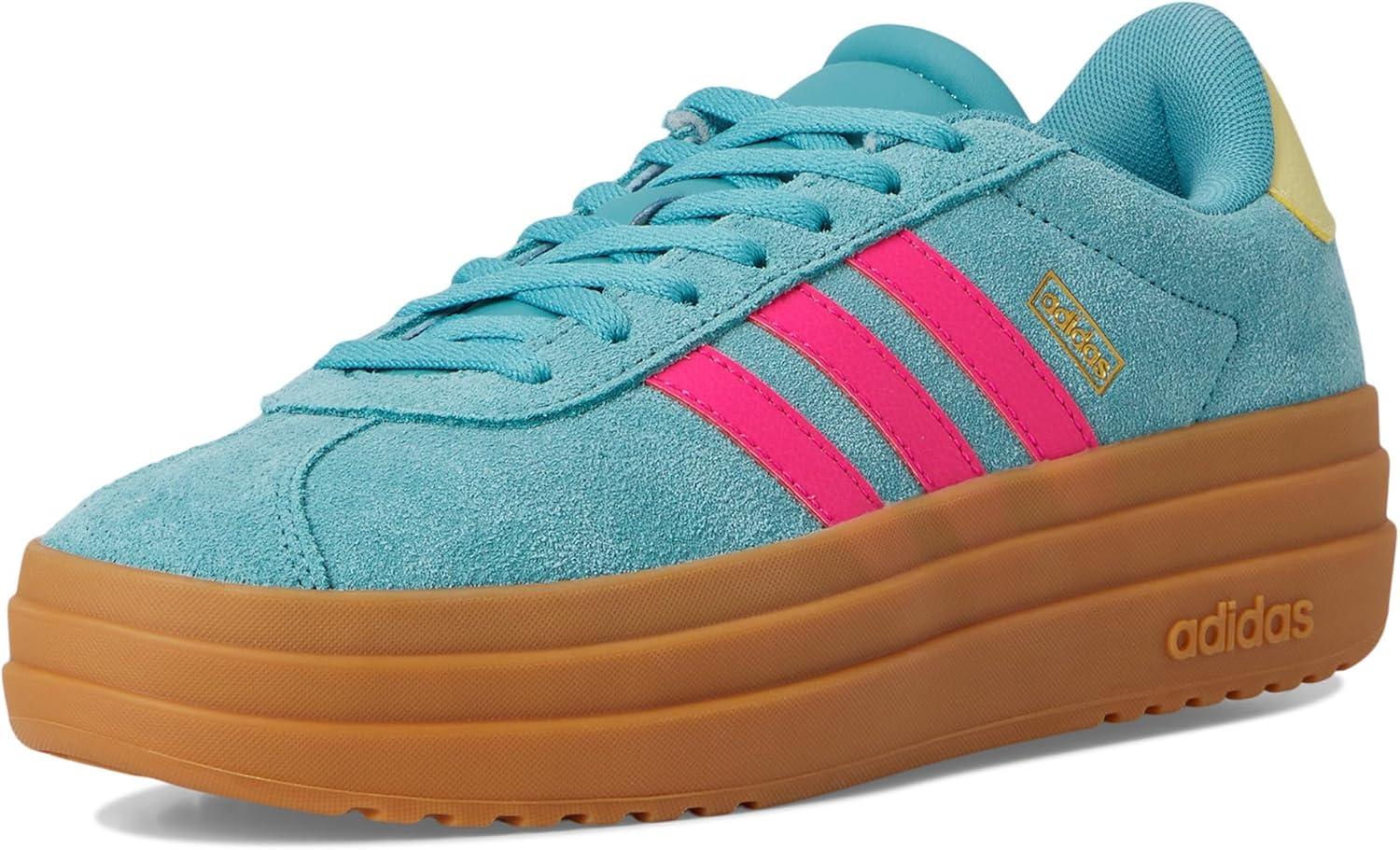 imageadidas UnisexChild Vl Court 30 LaceupLegacy SneakerPowder TealShock PinkPowder Yellow