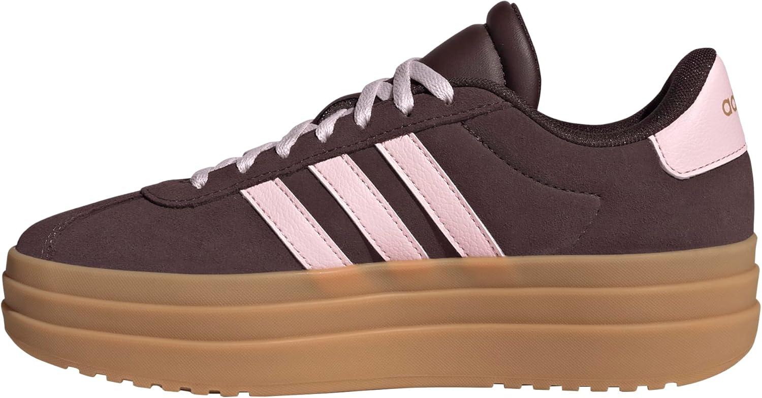 imageadidas UnisexChild Vl Court 30 LaceupLegacy SneakerShadow BrownClear PinkGold Metallic