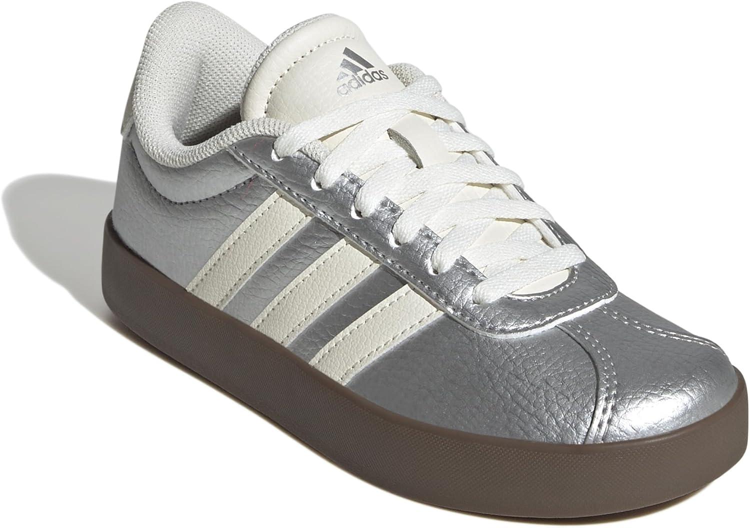 imageadidas UnisexChild Vl Court 30 LaceupLegacy SneakerSilver MetallicOff WhiteGum