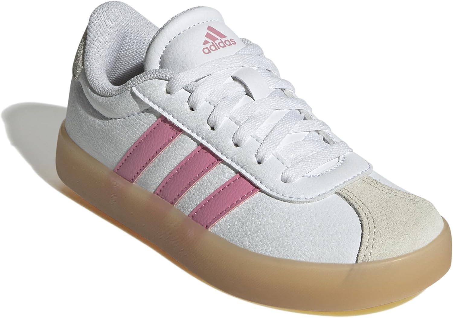 imageadidas UnisexChild Vl Court 30 LaceupLegacy SneakerWhiteBliss PinkAlumina
