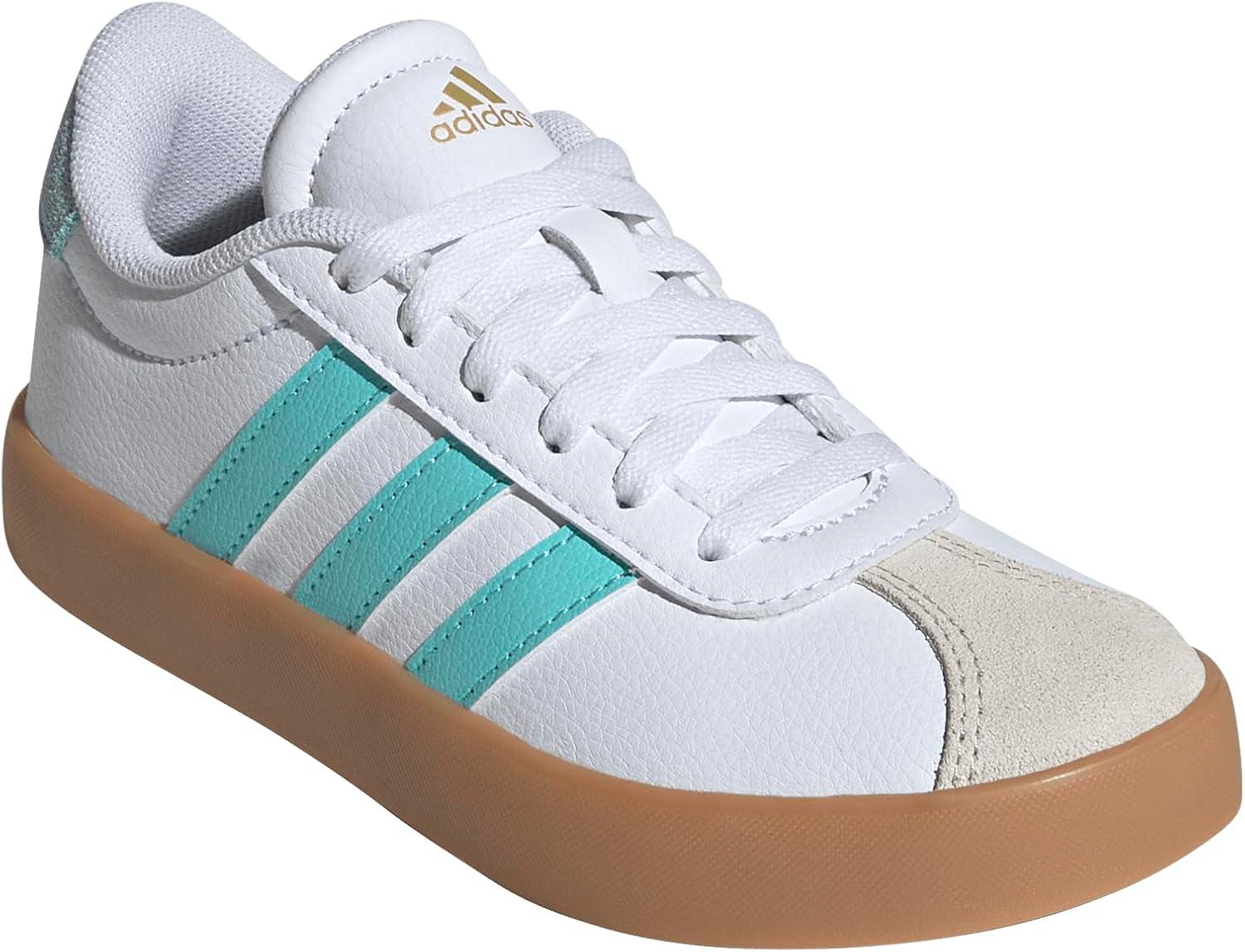 imageadidas UnisexChild Vl Court 30 LaceupLegacy SneakerWhiteFlash AquaAlumina