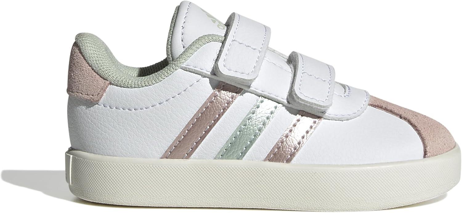 imageadidas UnisexChild Vl Court 30 Skateboarding Shoes ToddlerFtwr White Linen Green Met Sandy Pink Met