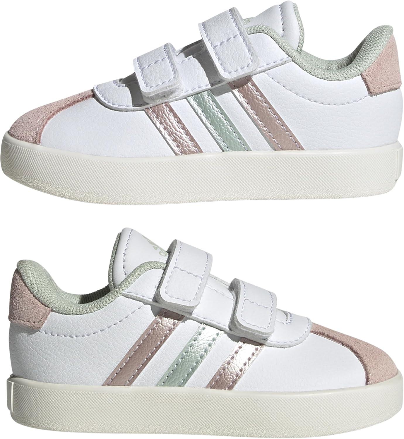 imageadidas UnisexChild Vl Court 30 Skateboarding Shoes ToddlerFtwr White Linen Green Met Sandy Pink Met