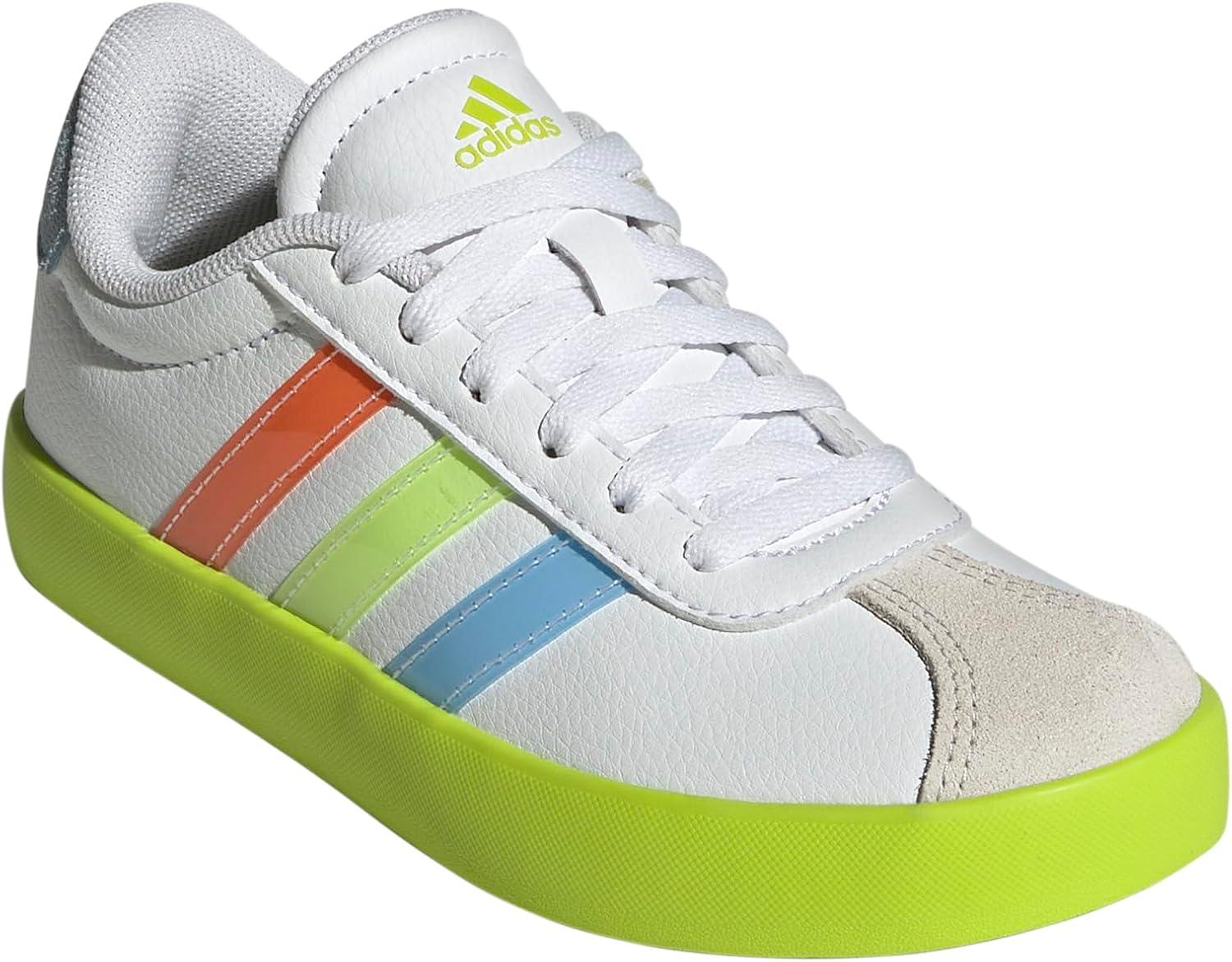 imageadidas UnisexChild Vl Court 30 Skateboarding Shoes ToddlerWhiteClear SkySolar Slime
