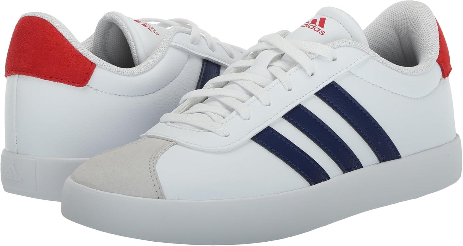 imageadidas UnisexChild Vl Court 30 Skateboarding Shoes ToddlerWhiteDark BlueBetter Scarlet