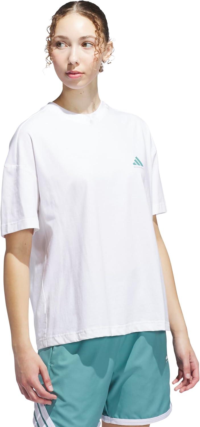 imageadidas Womens Basketball Graphic TShirtWhitePowder Teal
