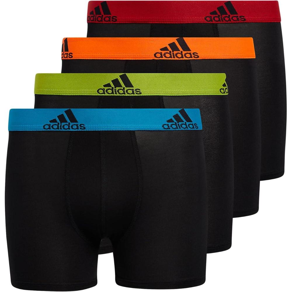 imageadidas Boys Performance Boxer Briefs Underwear for Kids 4PackBlackSolar BlueSemi Solar Slime GreenPerformance