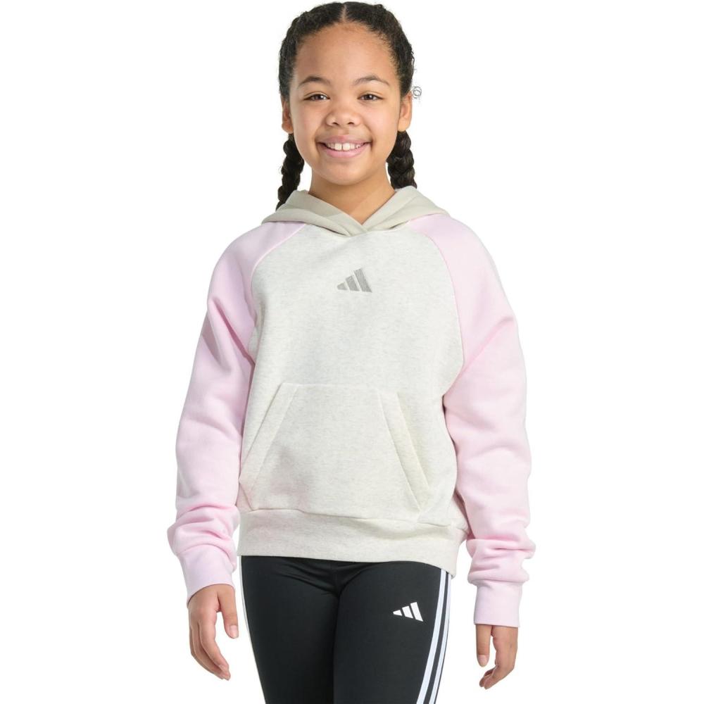 imageadidas Girls Fleece Colorblock Hooded SweatshirtOatmeal Heather