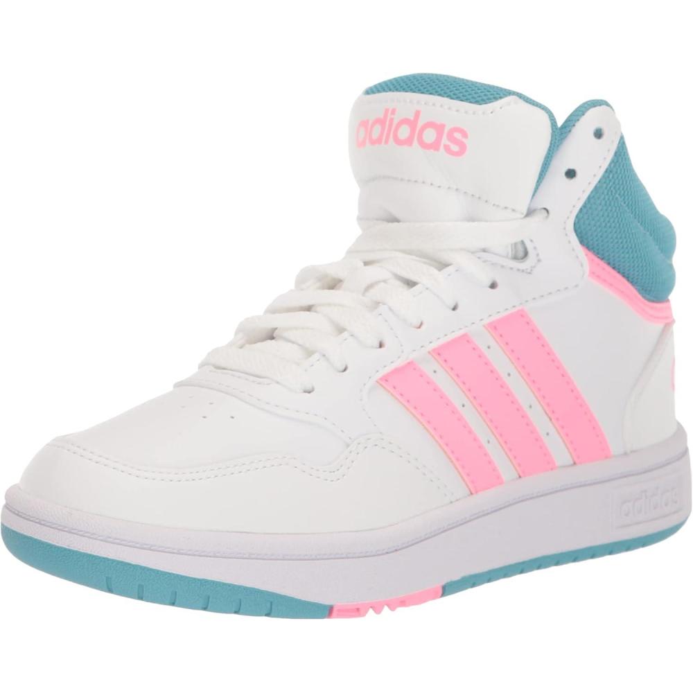 imageadidas UnisexChild Hoops Mid Basketball ShoeWhiteBeam PinkPreloved Blue